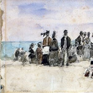 BOUDIN: BEACH SCENE, 1869. Pencil and watercolor sketch by EugÔÇÜne Boudin, 1869