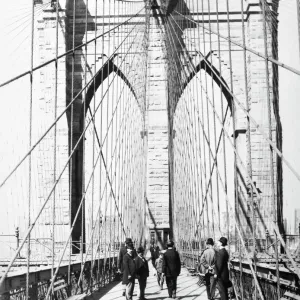 Print of the Manhattan tower from Brooklyn Bridge's pedestrian promenade Print of the Manhattan tower from Brooklyn Bridge's pedestrian promenade
