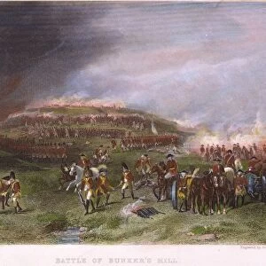 Behind the British lines at the Battle of Bunker Hill, 17 June 1775: American engraving after a painting by Alonzo Chappel, 19th century