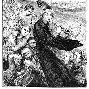 BROWNING: PIED PIPER. The Pied Piper of Hamelin. Line engraving, c1900