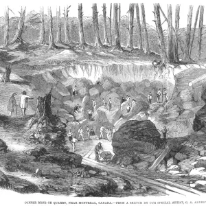 CANADA: COPPER MINE, 1860. Copper mine near Montreal, Canada. Wood engraving, English, 1860