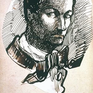 CHARLES BAUDELAIRE (1821-1867). French poet. Self-portrait. Ink on paper