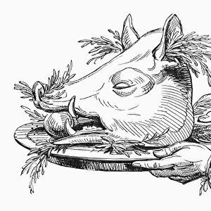CHRISTMAS: BOARs HEAD. With garlandes gay and rosemary. 19th century engraving