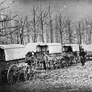 CIVIL WAR: AMBULANCES, c1864. An ambulance train outside of Harewood Hospital near Washington D. C. Photograph, c1864