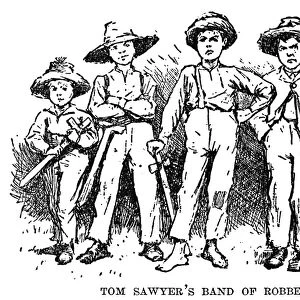 CLEMENS: HUCK FINN. Tom Sawyers gang, including Huckleberry Finn (second from right)