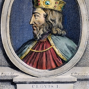 CLOVIS (c466-511). King of the Salian Franks, 481-511. Copper engraving, French, 18th century