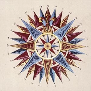 COMPASS ROSE, c1645. Windrose from a printed map by Jan Blaeu