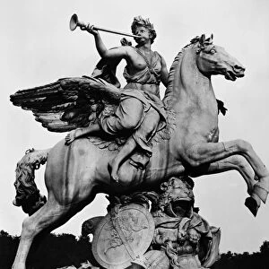 COYSEVOX: FAME AND PEGASUS. Fame Riding Pegasus. Sculpture in the Tuilerie Gardens in Paris, by Charles-Antoine Coysevox, 1699-1702