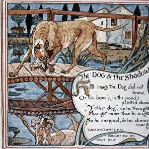 CRANE: DOG AND THE SHADOW. Illustration by Walter Crane for the fable The Dog