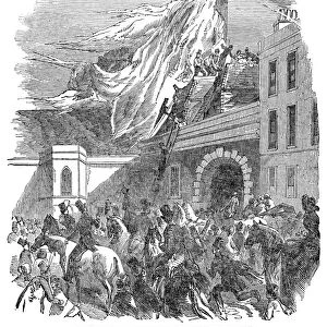 Crash of Margaret Grahams hot air balloon at Arlington Street in Piccadilly, London, England. Wood engraving, English, 1851