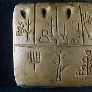 CUNEIFORM. Sumerian pictographic tablet of a property deed. Third millenium B. C