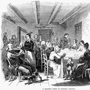 DAILY LIFE: QUILTING BEE. Quilting bee in West Virginia. Wood engraving, 1854