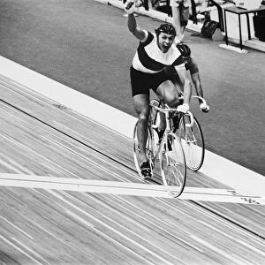 DANIEL MORELON (1944- ). French cyclist. Morelon winning the spring cycling competition at the 1976 Summer Olympics at the Velodrome in Montreal, Canada