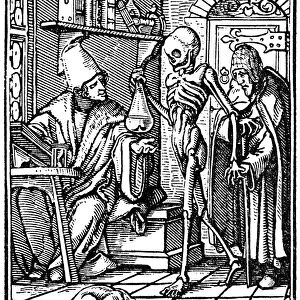 Death and the Physician. Woodcut by Hans L├╝tzelburger after Hans Holbein the Younger, from the series Dance of Death, Lyons, 1545