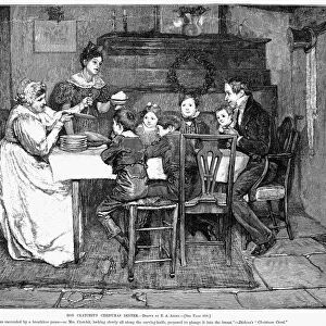 DICKENS: A CHRISTMAS CAROL. Bob Cratchits Christmas Dinner. Wood engraving after Edwin Austin Abbey for Charles Dickens A Christmas Carol, 1881