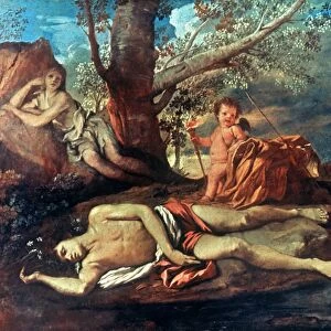 ECHO AND NARCISSUS. Oil on canvas by Nicolas Poussin, c1628-30