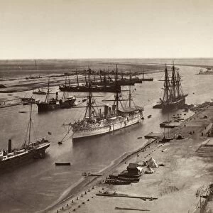 EGYPT: PORT SAID, c1880. The French steamship Prince de Galles docking at Port Said, Egypt
