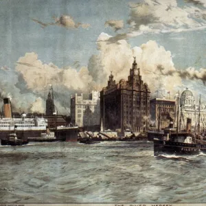 ENGLAND: MERSEY RIVER, 1928. The River Mersey, at Liverpool. Poster by Charles Dixon