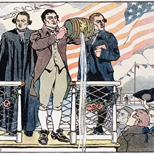 ERIE CANAL OPENING, 1825. New York Governor DeWitt Clinton pouring water from Lake