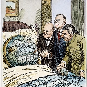 And How Are We Feeling Today? English cartoon, 1945, by Sir Bernard Partridge depicting the doctors Churchill, Roosevelt, and Stalin, published shortly after their meeting at Yalta