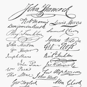 First page of signatures on the Declaration of Independence