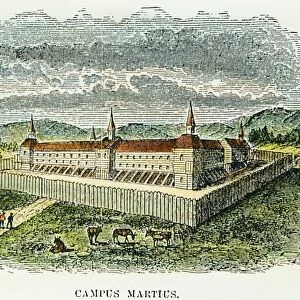 FORT MARIETTA, OHIO, c1790. Campus Martius, Rufus Putnams frontier fortress near Marietta, Ohio, c1790: colored engraving, 19th century