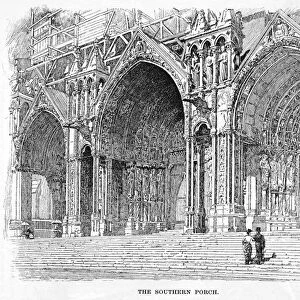 FRANCE: CHARTRES CATHEDRAL. The southern porch of Chartres Cathedral. Line engraving, 1889