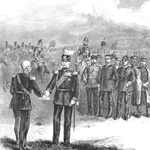 FRANCE: SURRENDER, 1870. General Reilly of France bearing his armys surrender to King William I of Prussia following the Prussian victory at Sedan, 2 September 1870, during the Franco-Prussian War. Wood engraving from a contemporary newspaper of 1870