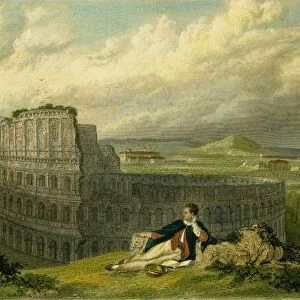 GEORGE GORDON BYRON (1788-1824). Sixth Baron Byron. English poet. Lord Byron contemplating the Coliseum in Rome. Steel engraving, English, 1839