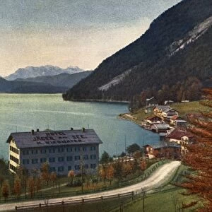 GERMANY: URFELD, c1920. The Jager am See Hotel and Walchensee Lake at Urfeld, Germany