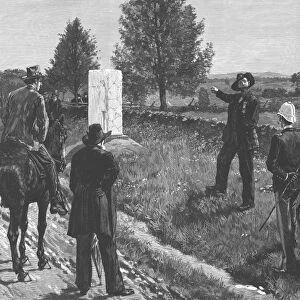 GETTYSBURG REUNION, 1887. The reunion of Confederate veterans of Picketts division with Union veterans of the Philadelphia brigade on the field at Gettysburg, 3 July 1887. Wood engraving after Thure Thulstrup from a contemporary American newspaper
