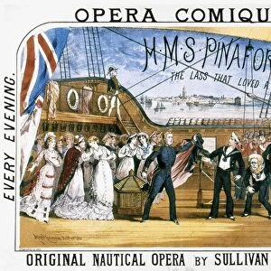 GILBERT & SULLIVAN, 1878. Poster for the first production, 1878, of H. M. S. Pinafore by Gilbert and Sullivan