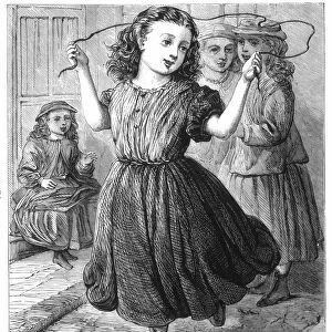GIRL JUMPING ROPE. Wood engraving, English, late 19th century