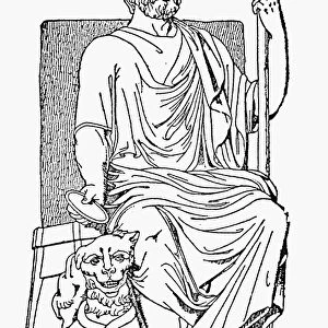 HADES / PLUTO. The Greek / Roman god of the underworld wih his dog Cerberus. Line engraving, 19th century