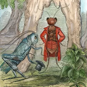 Handcolored Print of The Grasshopper and the Ant