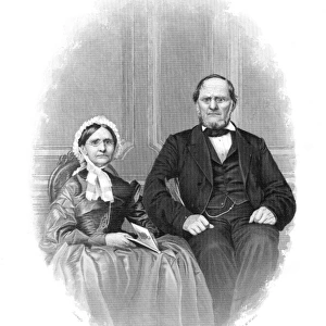 Hannah Simpson Grant (1798-1883) and Jesse Root Grant (1794-1873), parents of Ulysses S. Grant, 18th President of the United States: steel engraving, c1865