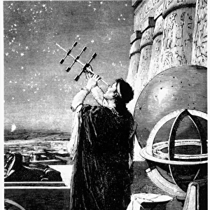 HIPPARCHUS (146-127 B. C. ). Greek astronomer. Hipparchus observing the stars. Line engraving, 19th century