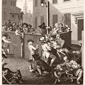 HOGARTH: CRUELTY, 1751. The Four Stages of Cruelty. First Stage of Cruelty. Engraving after the etching, 1751, by William Hogarth