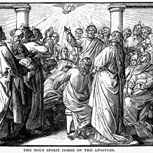 HOLY SPIRIT VISITING. The Holy Spirit, or Holy Ghost, came in to the Apostles (Acts 2: 1-4). Wood engraving, American, 1884