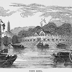 HONG KONG: HARBOR, 1842. A view of Hong Kong Harbor. Wood engraving, English, 1842