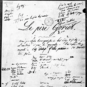 HONORE de BALZAC (1799-1850). French writer. Manuscript of the first page of Le Pere Goriot, 1835