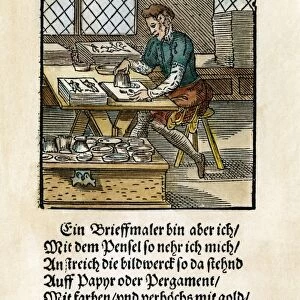 ILLUMINATOR, 1568. The Illuminator colors or gilds pictures on paper or parchment