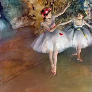 Print of Two Dancers on Stage, Oil Painting by Edgar Degas