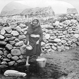 IRELAND: ACHILL ISLAND. A woman in Keel, Achill Island, Ireland. Stereograph, c1903