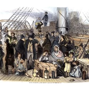 IRISH IMMIGRANTS, 1846. Irish passengers onboard the S. S. Sea Nymph, 1846, delayed in their departure for America from Liverpool following a collision on the river Mersey with the S. S. Rambler: wood engraving from a contemporary English newspaper