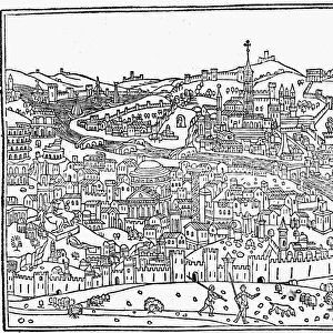 ITALY: ROME, c1490. Earliest known printed view of Rome, from Giacomo Filippo Foresti