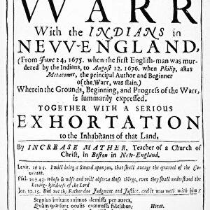 KING PHILIPs WAR, 1676. Title page of a history of King Philips War, by Increase Mather