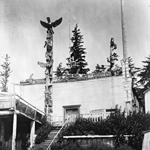 KWAKIUTL HOUSE, c1914. Tanaktak house in a Kwakiutl village at Harbledown Island, Vancouver
