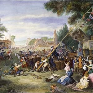 LIBERTY POLE, 1776. Sons of Liberty raising a Liberty Pole in 1776. Color engraving, 1875