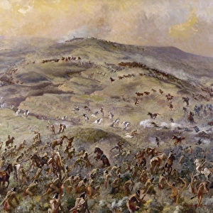 LITTLE BIGHORN, 1876. Custers Last Stand. Oil painting by Gayle Hoskins